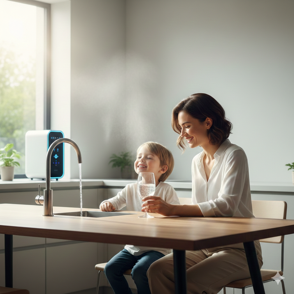 Zuiver gefilterd water uit een moderne keukenkraan